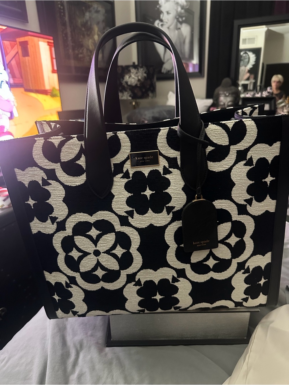 kate spade Black and White Floral Jacquard Tote